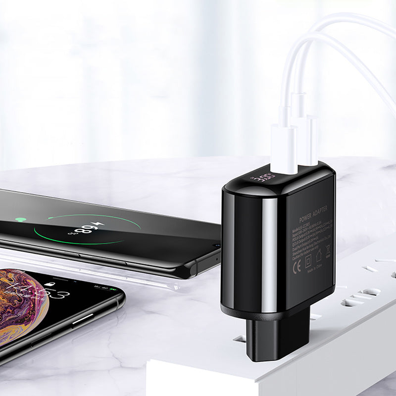 UASMS 18W QC3.0 PD Dual Port Digital Display Fast Charging Wall Charger Adapter For iPad Pro iPhone 8Plus XS 11 Pro Huawei P30 Pro Mate 30 5G Oneplus 7T Pro