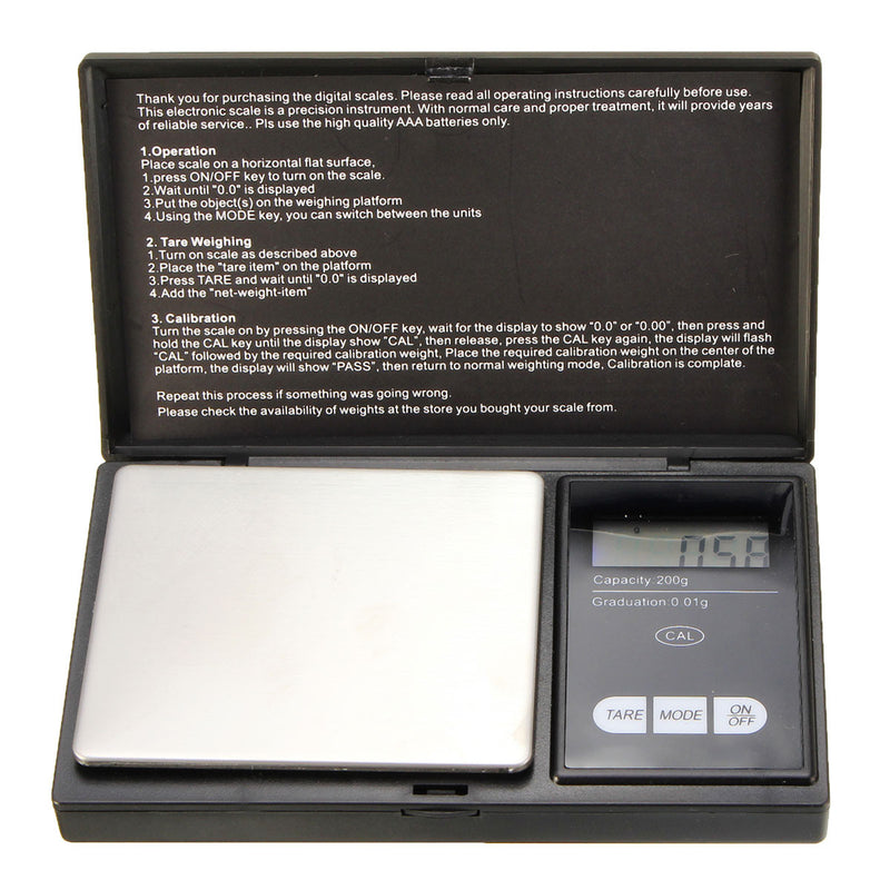 200g x 0.01g Mini Precision Digital Scale Kitchen Food Reloading Powder Grain Jewelry Carat Black