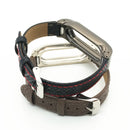 Metal Tainless Steel Frame Braided Leather Strap Replacement for Xiaomi Miband 2