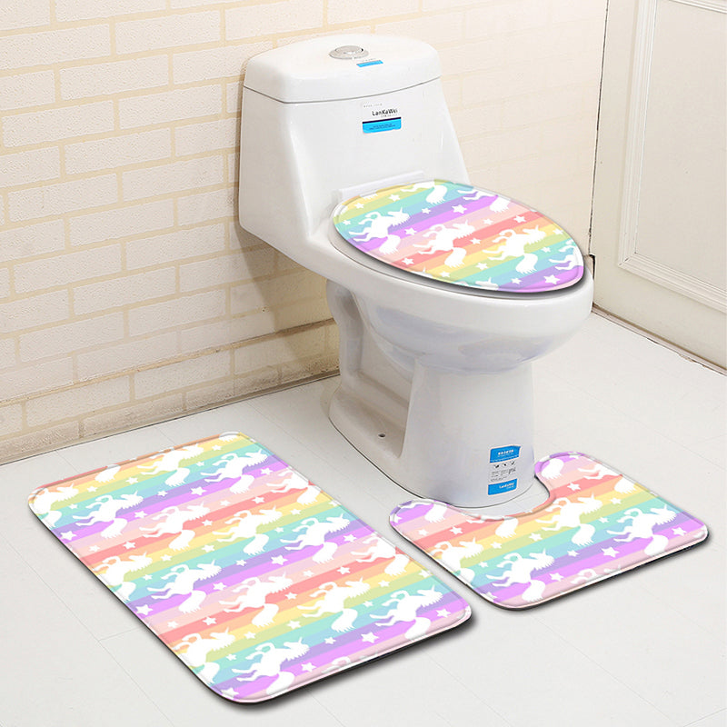 3Pcs /Set Washable Anti-Slip Bathroom Mats Set Shower Floor Toilet Rug Carpet Unicorn