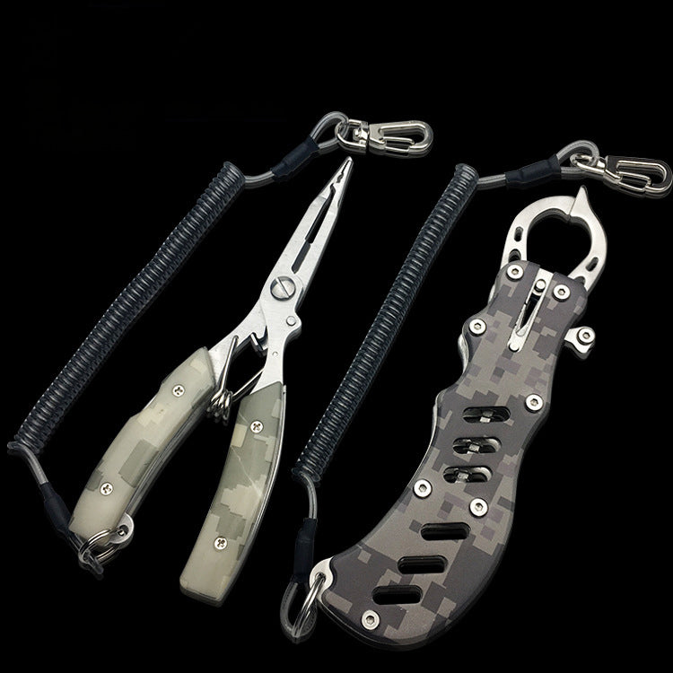 ZANLURE 2PCS Stainless Steel Camouflage Fish Pliers Set Fishing Gripper Set Outdoor Portable Fishing Tool