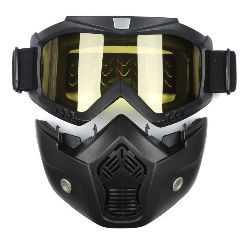 Detachable Modular Helmet Face Mask Shield Goggles Yellow Lens Motorcycle Bike