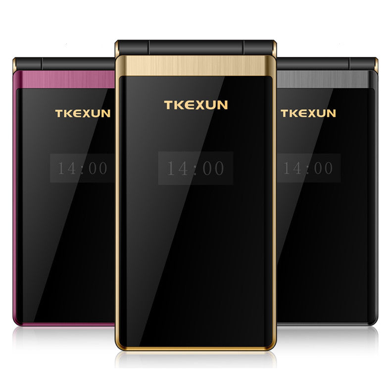 TKEXUN M2 Plus 3G WCDMA Network Flip Phone 5800mAh 3.0 inch Dual Touch Screen Blutooth FM Dual Sim Card Flip Feature Phone