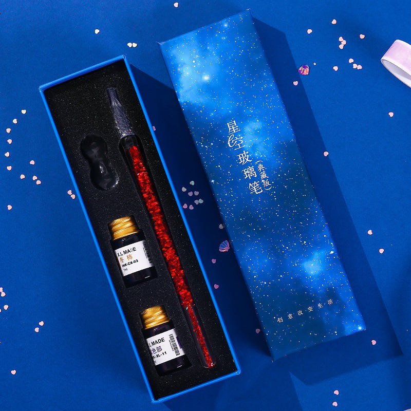 Zanmoo S0009 Dreamy Glass Dipped Ink Fountain Pen Gift Set 4/7 Pcs Per Set Creative Quick Sand Glass pen Crystal Pen Set