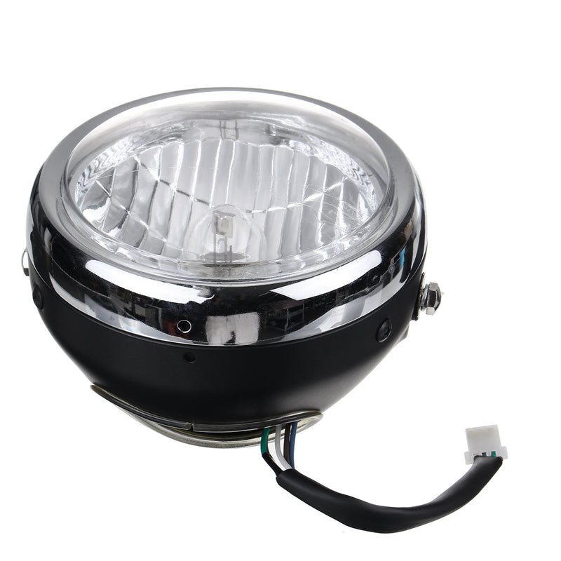 6 Inch H4 Metal Motorcycle Headlight Hi-Lo Beam Headlamp Cafe Racer Halogen Bulb Universal