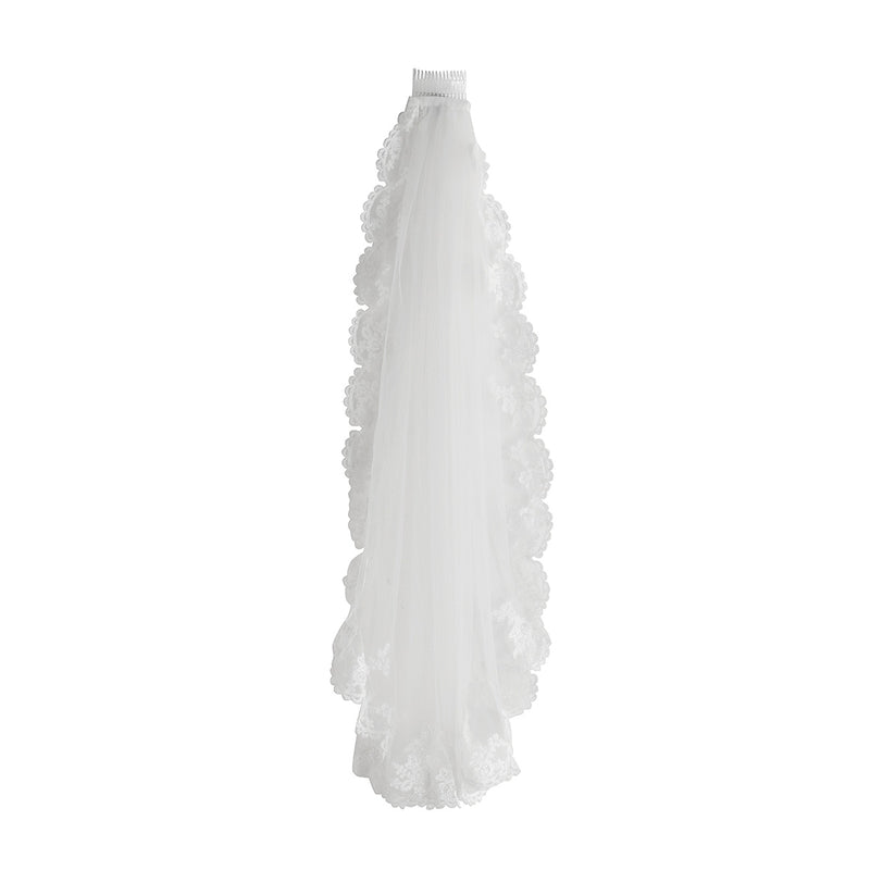 90-95cm Ivory White Lace Bridal Veil Wedding Veil with Comb Decor Supplies