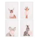 4 Panel Oil Print Painting on Canvas, Wall Artwork Picutre Painting for Living Room Bedroom Decor - Animal Blow Bubble Gum