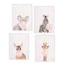 4 Panel Oil Print Painting on Canvas, Wall Artwork Picutre Painting for Living Room Bedroom Decor - Animal Blow Bubble Gum