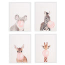 4 Panel Oil Print Painting on Canvas, Wall Artwork Picutre Painting for Living Room Bedroom Decor - Animal Blow Bubble Gum