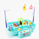 Kids Baby Electronic Add Water Circulating Fishing Game Toy Set with Music & Sound Swimming Pool Toy - 3 Duck + 3 Fish Blue