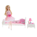 Plastic Dolls House Miniature Bedroom Furniture Kids Role Play Toy Xmas Gift