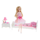 Plastic Dolls House Miniature Bedroom Furniture Kids Role Play Toy Xmas Gift