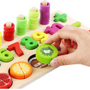 Fruit Number Math Sorting Puzzles Blocks Toys Counting Stacker Wooden Educational Toys