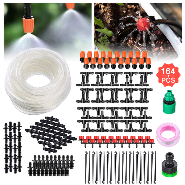 164pcs Drip Irrigation System Micro Drip Irrigation Kit DIY Patio Plant Watering Kit Garden Irrigation System 15m Transprant Hose with 2 Kind of Spayers