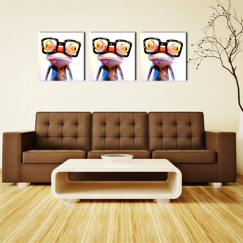 Miico Hand Painted Oil Paintings Animal Modern Art Happy Frog With Glasses On Canvas Wall Art For Home Decoration 20x20cm