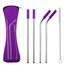4Pcs Reusable Stainless Steel Straight Bent Drinking Straw Silicone Tips Cover