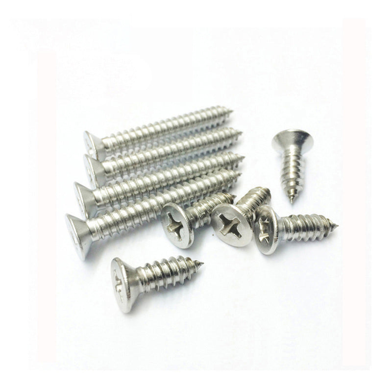 Suleve M3SP4 100Pcs M3 304 Stainless Steel Cross Flat Head Self Tapping Screw Wood Screws Speaker Screws Optional Length