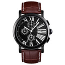 SKMEI 9196 Men Fashion Leather Strap Stopwatch Date Display Roman Numerals Sport Quartz Watch
