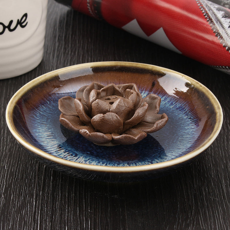 Ceramic Incense Burner Holder Burner Lotus Plate Censer Home Fragrances 3 Incense Holes