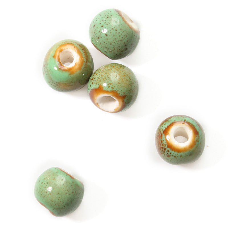 Retro Style 5Pcs 10mm Flower Glaze Beads Round DIY Spacer Loose Beads