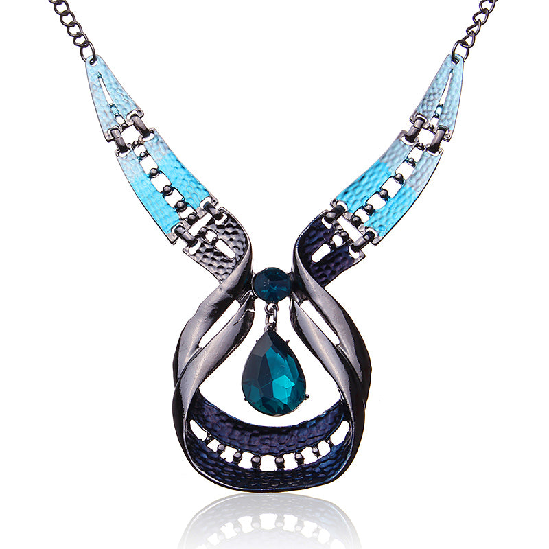 Blue Gems Necklace Crystal Drop Earrings Jewelry Set