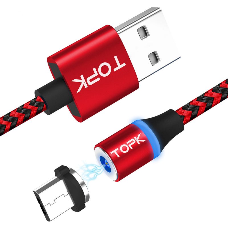 TOPK 2A Micro USB LED Magnetic Fast Charging Data Cable 3.28ft/1m for Honor 8X Xiaomi Redmi Note 5