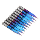 Drillpro 10pcs 0.1-0.7mm 20 Degree Engraving Bit Blue Nano Coated Carbide Flat Bottom PCB Engraving Bit CNC Router Tool