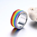 Fashion Stainless Steel Finger Ring Rainbow Silicone Ring for Women Men LGBT Band Unisex Jewelry