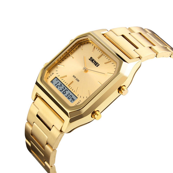 SKMEI 1220 Alloy Case 30M Waterproof Luminous Business Classic Quartz Digital Dual Display Watch