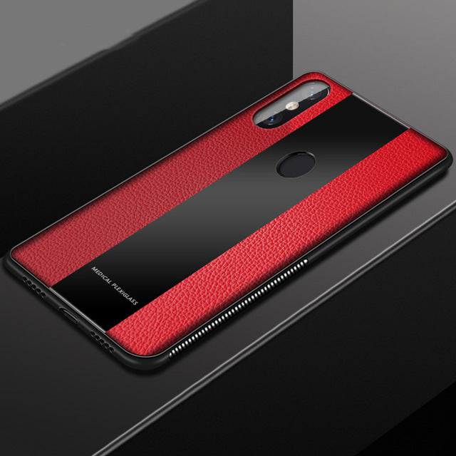 Bakeey Luxury Shockproof Soft Silicone PU Leather Tempered Glass Protective Case For Xiaomi Mi MIX 3