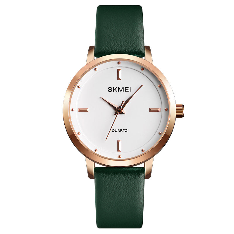 SKMEI 1457 Women Fashion Simple Dial Rose Gold Case Leather Strap Quartz Watch