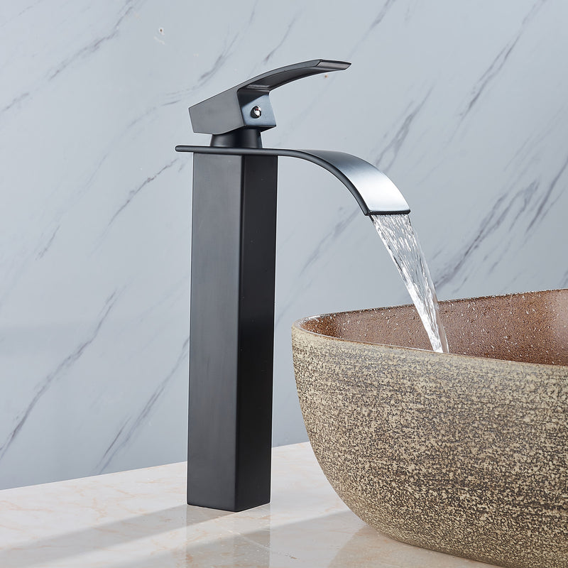 Matte Black 1/2 Inch Brass Modern Bathroom Basin Faucet Bathroom Spout Faucet Hot & Cold Water Mixer Tap Single Handle