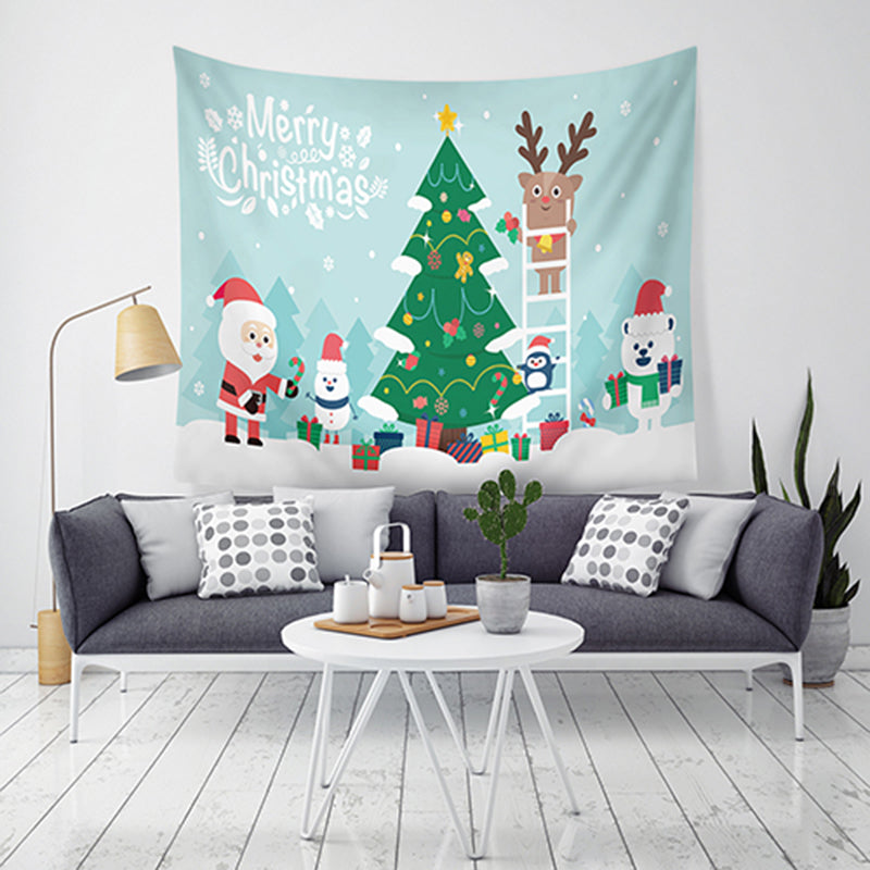 Loskii LWG7 Christmas Tapestry Santa Print Wall Hanging Tapestry Art Christmas Decorations For Home Deco