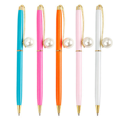 Japan and South Korea new creative big Pearl signing pen custom logo promotional advertising pen ins style fine metal ball pen Any color delivery