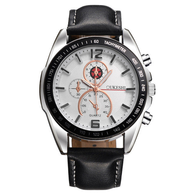 Deffrun Business Style Men Wrist Watch Decorate Three Dials Leather Strap Quartz Watches