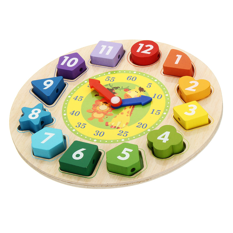 Wooden Clock Shape Sorting Preschool Puzzle Blocks Toddler Kids Educational Toys