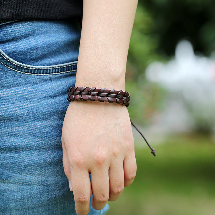 Fashion Personality Handmade Woven Leather Multi-layer Stitching Leather Bracelet