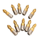 10pcs 25mm Titanium Coated Hex Shank PH2 Magnetic Screwdriver Bit Set