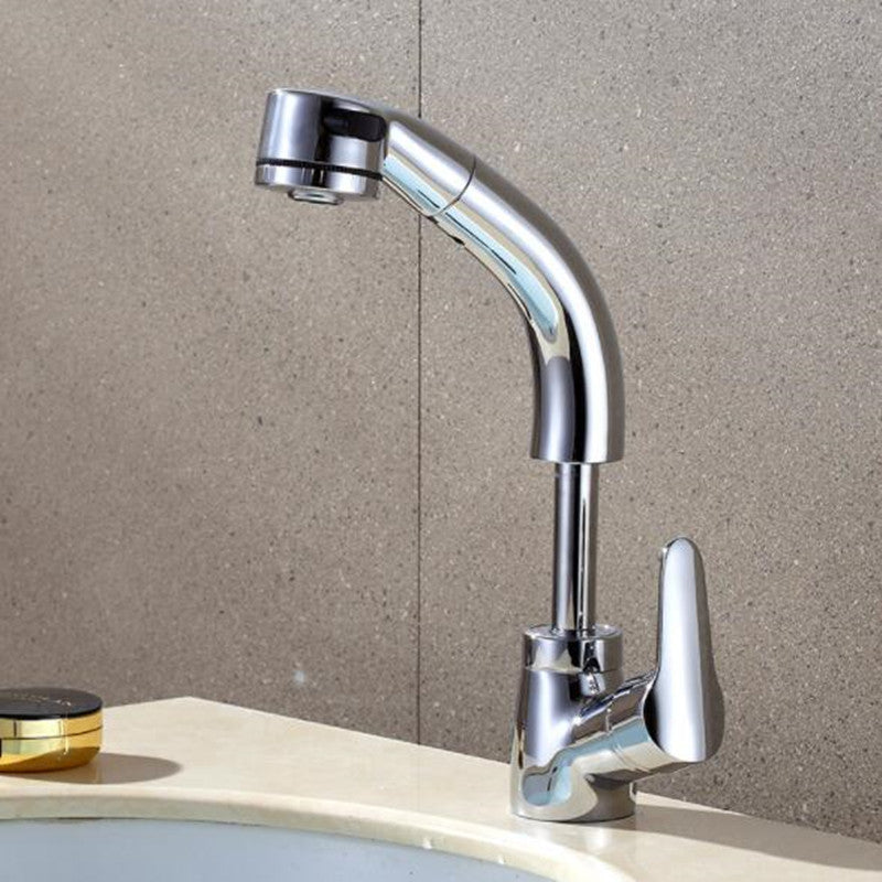 Pull Out Bathroom Faucet Basin Sink Mixer Faucet Hot and Cold 360 Degree Rotating Retractable Water Mixer Tap Deck Mount