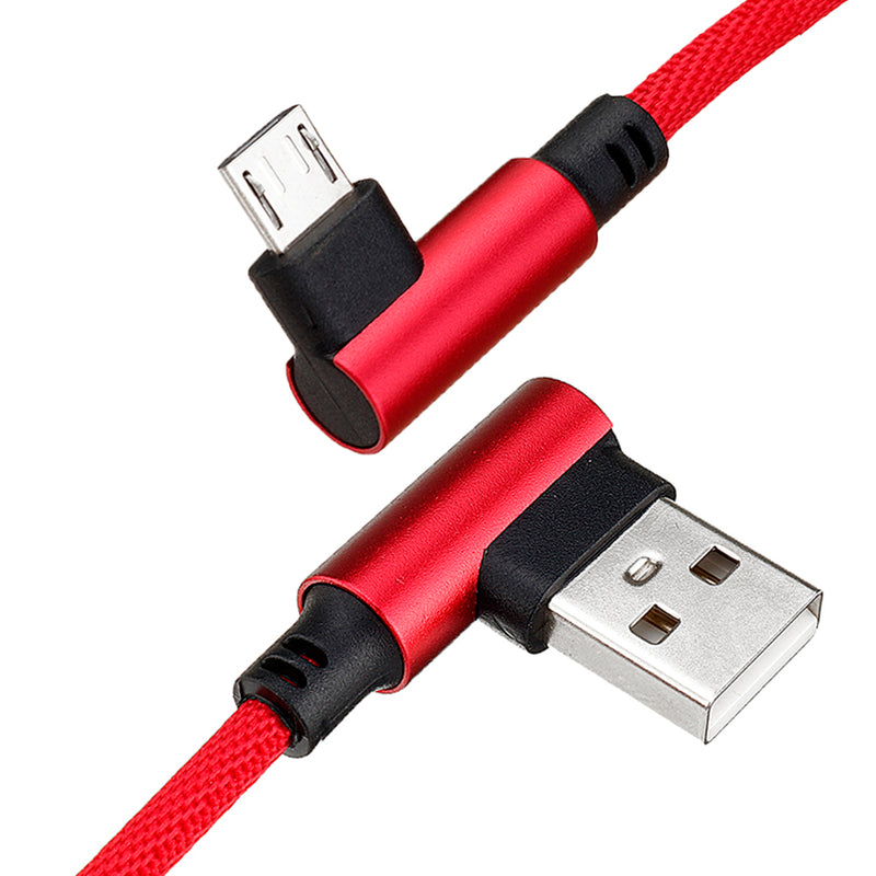 1M 90 Degree 2.4A Micro USB Nylon Braided Data Cable For Smartphone Table