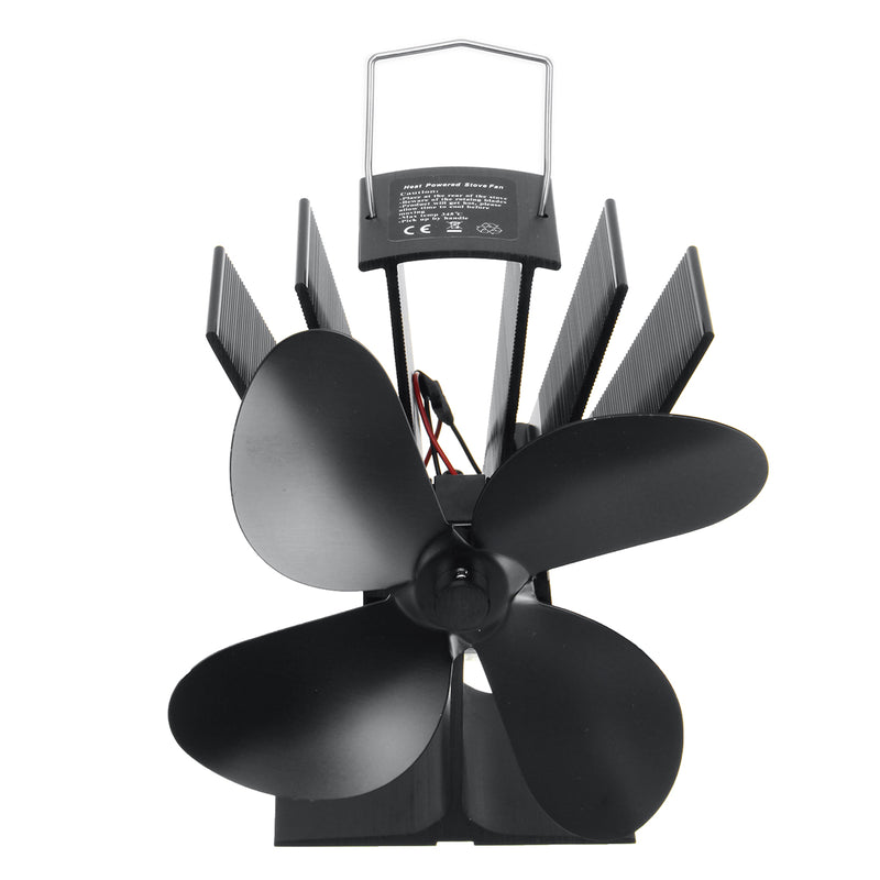 4 Blades Heat Powered Stove Fireplace Fan W/ Thermometer for Wood Log Burning Burner Stove