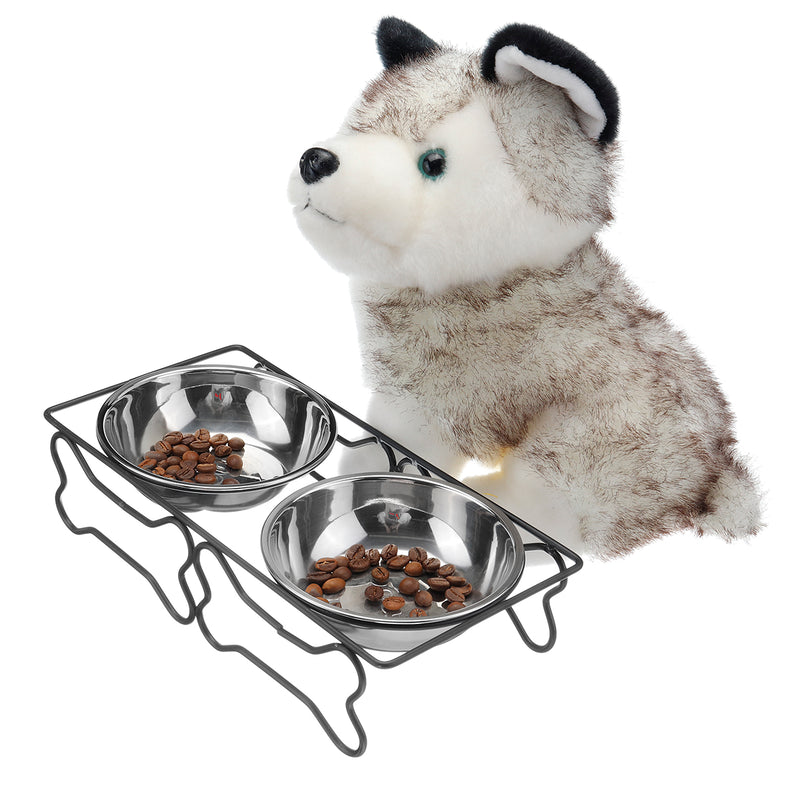 Stainless Steel Double Pet Bowls Dish Dog Cat Stand Feeder Food Water Bowl Feeding Dish