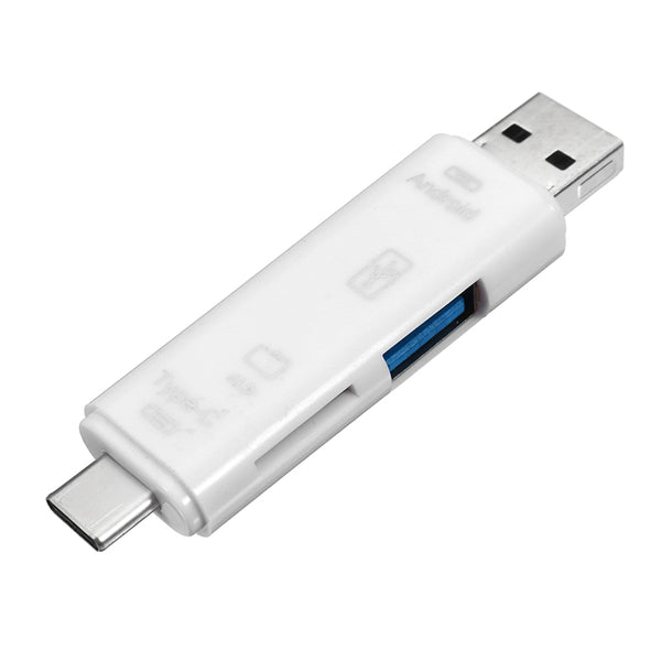 Universal 5-in-1 OTG Card Reader Micro USB Type-c TF Card Reader For Phone Computer Memory Card White