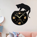 Emoyo ECY013 DIY Creative Coffee Cat Wall Clock Animal Wall Clock Quartz Wall Clock For Home Office Decorations