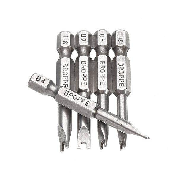 Broppe 5pcs 50mm 1/4 Inch Hex Shank Magnetic U-shaped Screwdriver Bits