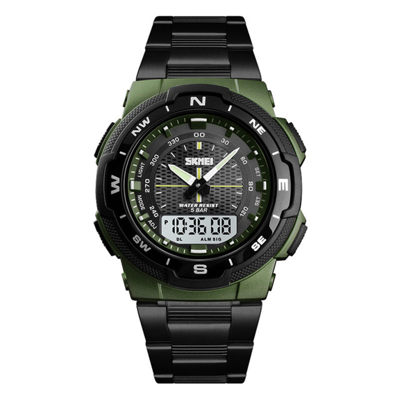 SKMEI 1370 Stainless Steel Waterproof Chrono Dual Digital Watch Business Style Men Wrist Watch