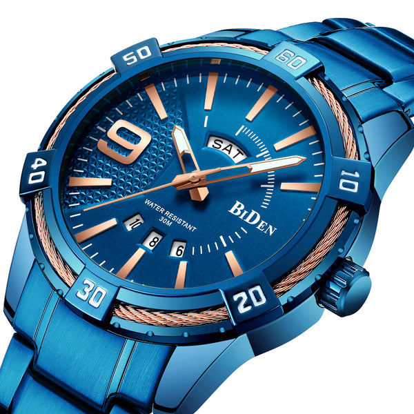 BIDEN BD0137 Waterproof Business Style Men Wristwatch Full Steel Calendar Quartz Watch