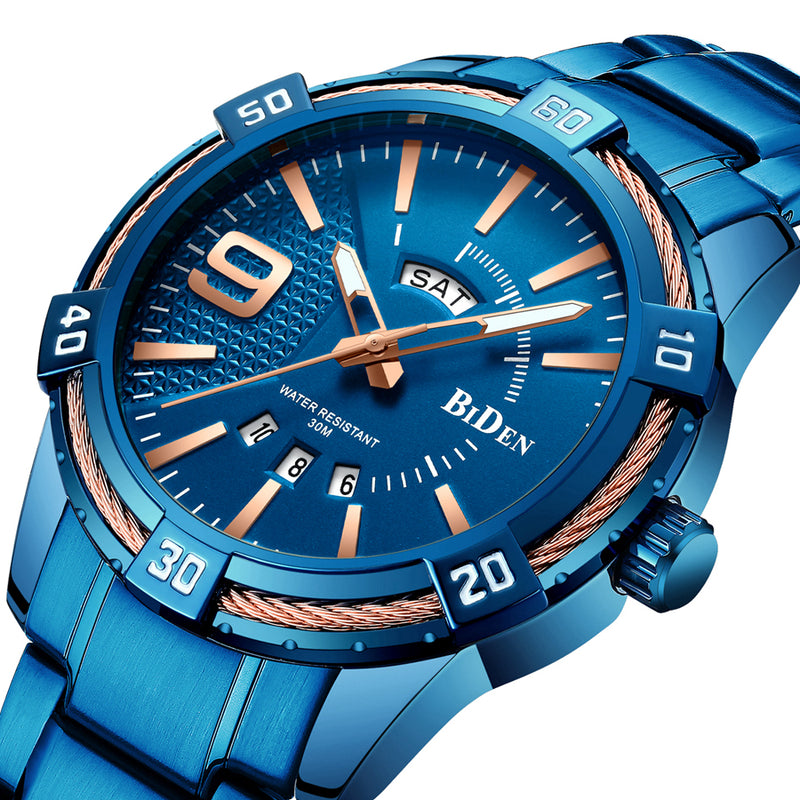 BIDEN BD0137 Waterproof Business Style Men Wristwatch Full Steel Calendar Quartz Watch