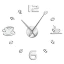Cafe DIY Large Wall Clock Frameless Giant Wall Clock Modern Design Cafe Coffee Mug Coffee Bean Wall Decor Kitchen Wall Watch