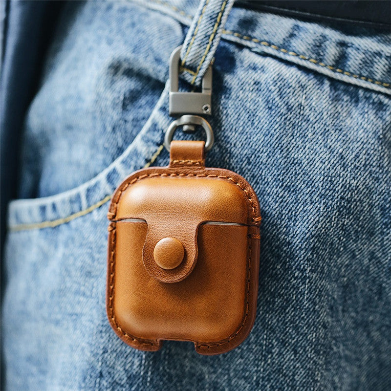 USAMS US-BH475 Earphone Bag Genuine Leather Protective Case Storage Cover for Airpods TWS Earphone